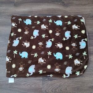 Just Born Baby Brown Monkey Elephant Jungle Palm Tree Sun Sherpa Blanket 29 X 38